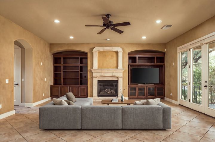 Living Room, Built-ins (virtually staged)